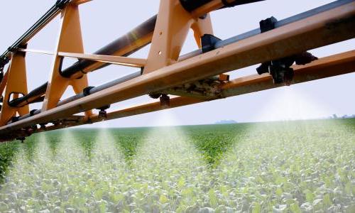 A machine sprayed a field of soybeans.